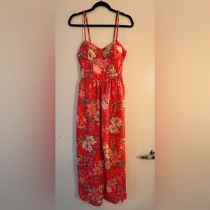 Band of Gypsies Collective Red Floral Wide Leg Jumpsuit. Size M
